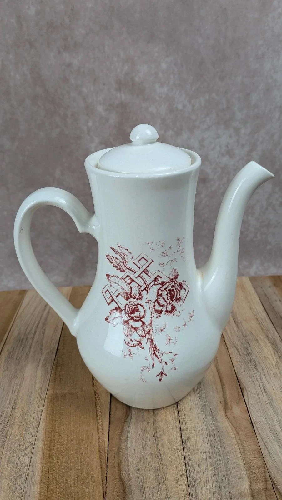 Tetera/cafetera vintage Sarreguemines – decoración floral roja – photo 7